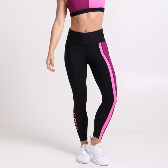 Soul by SoulCycle Cross Color Podium Leggings High Rise Waist Black Pink - Picture 3 of 12